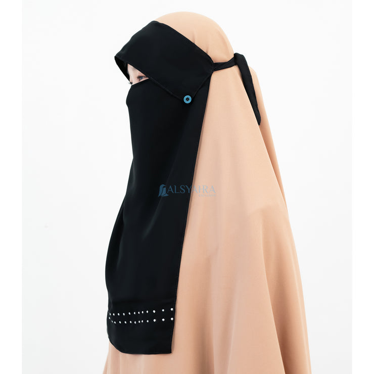 Alsyahra Exclusive Niqab Poni Raudhah Andalusia Stripe Sifon Jetblack