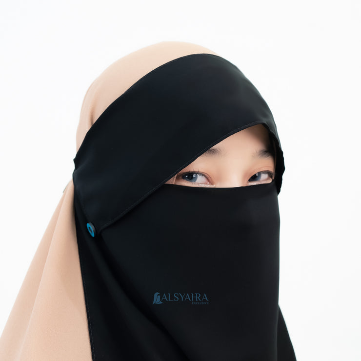 Alsyahra Exclusive Niqab Poni Raudhah Andalusia Stripe Sifon Jetblack