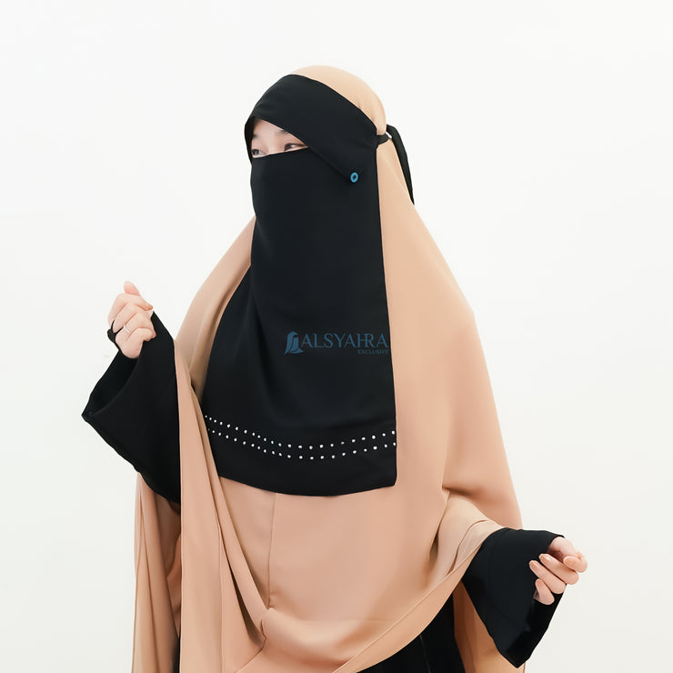Alsyahra Exclusive Niqab Poni Raudhah Andalusia Stripe Sifon Jetblack