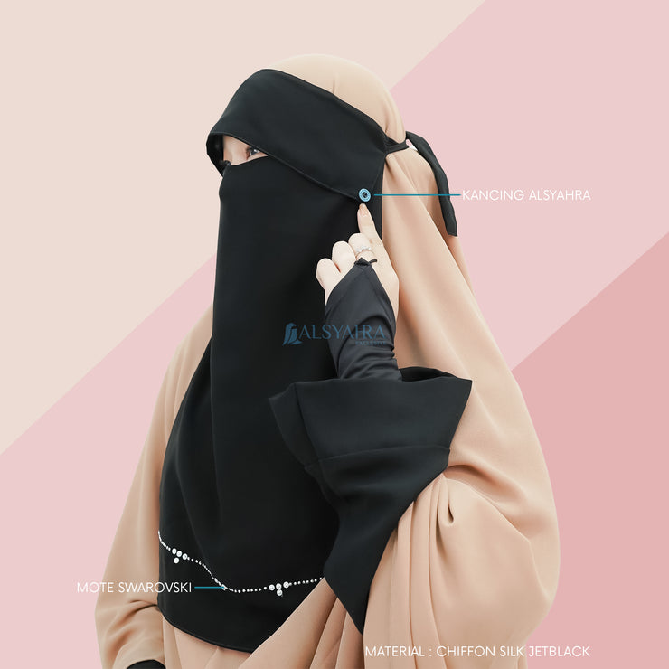 Alsyahra Exclusive Niqab Poni Raudhah Kapadokya Sifon Jetblack