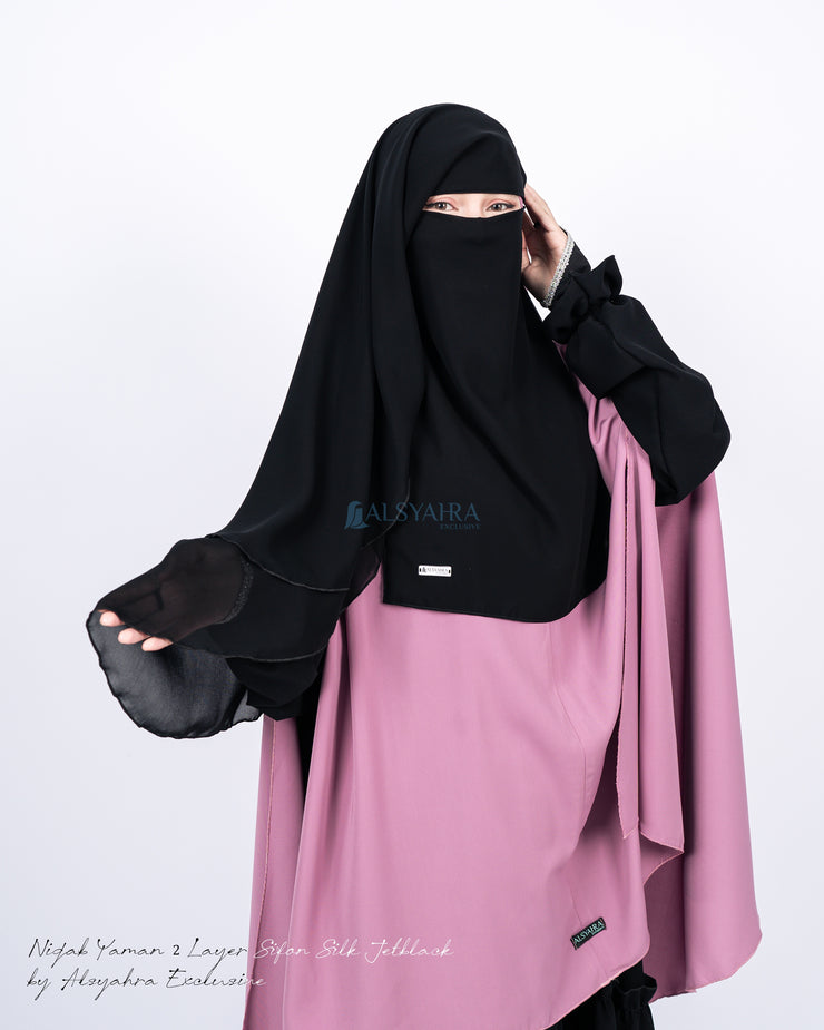 Alsyahra Exclusive Niqab Yaman 2 Layer Chiffon Silk Jetblack