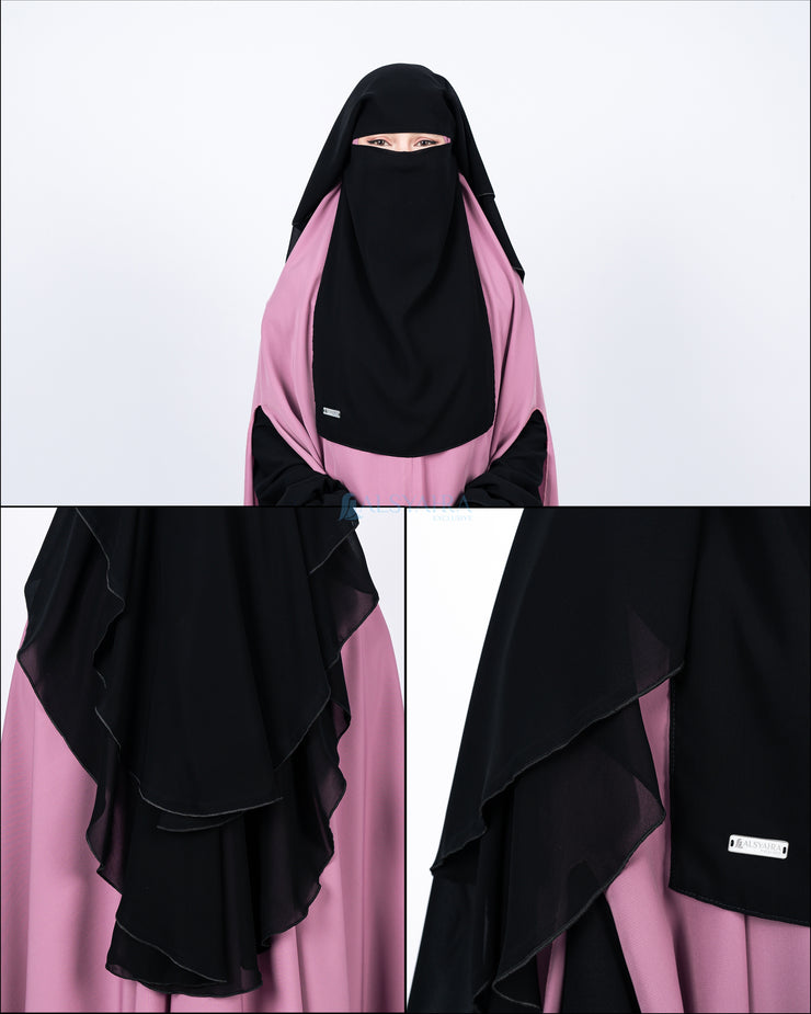 Alsyahra Exclusive Niqab Yaman 2 Layer Chiffon Silk Jetblack