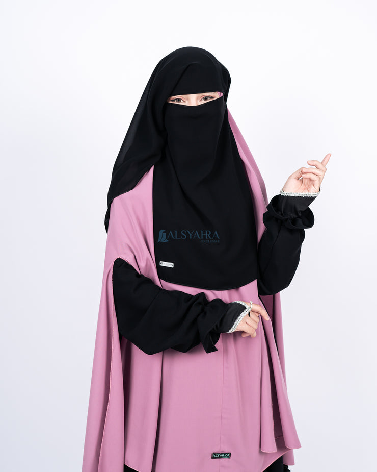 Alsyahra Exclusive Niqab Yaman 2 Layer Chiffon Silk Jetblack