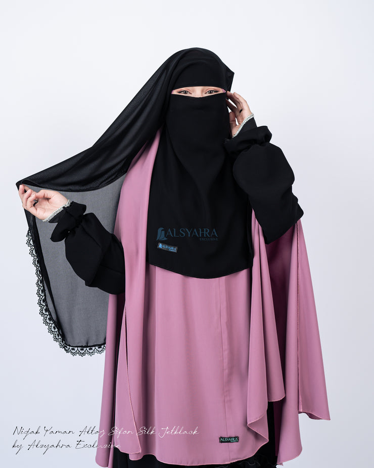 Niqab Yaman Altaj Chiffon Silk Jetblack Alsyahra Exclusive