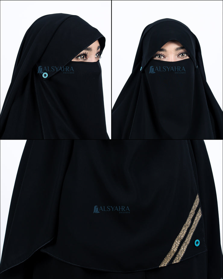 Alsyahra Exclusive Niqab Yaman Poni Kancing Raudhah Kiswah Sifon Silk Jetblack