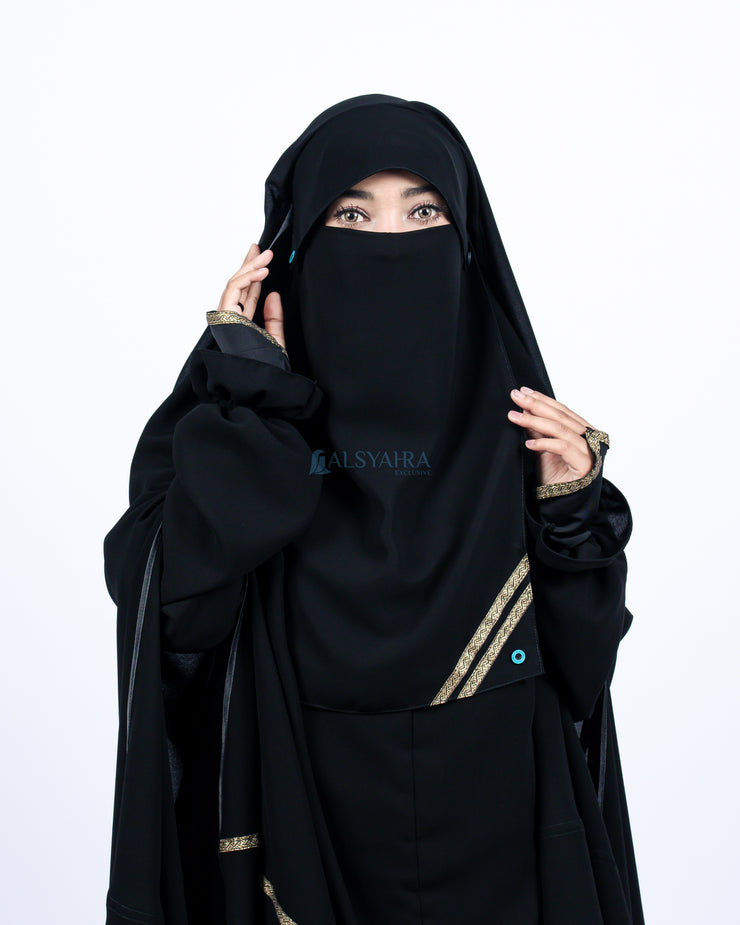 Alsyahra Exclusive Niqab Yaman Poni Kancing Raudhah Kiswah Sifon Silk Jetblack