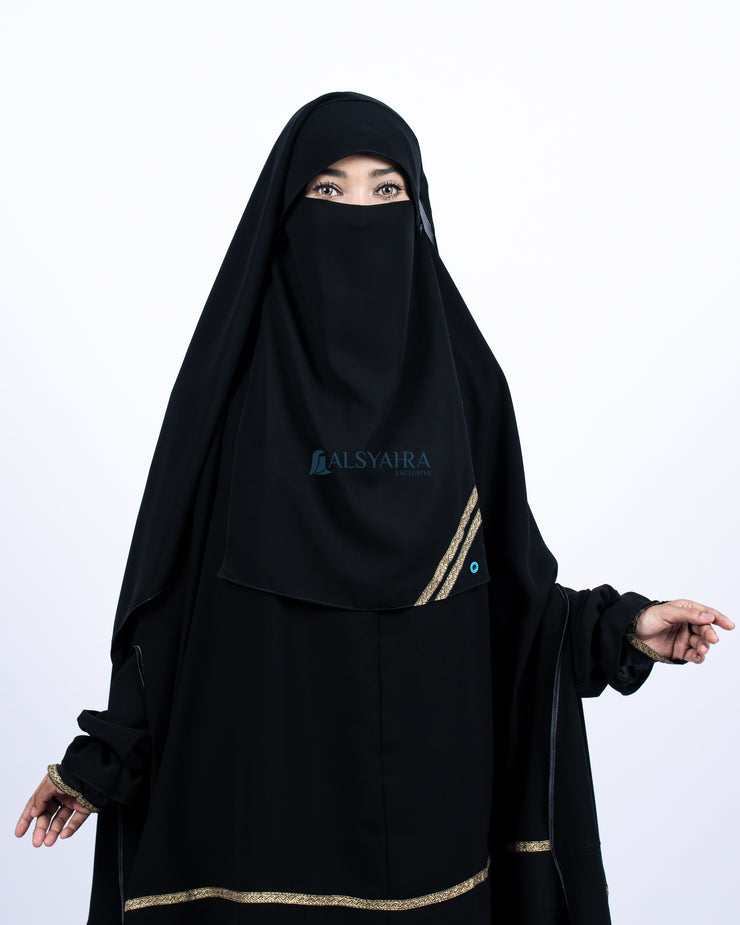 Alsyahra Exclusive Niqab Yaman Poni Kancing Raudhah Kiswah Sifon Silk Jetblack