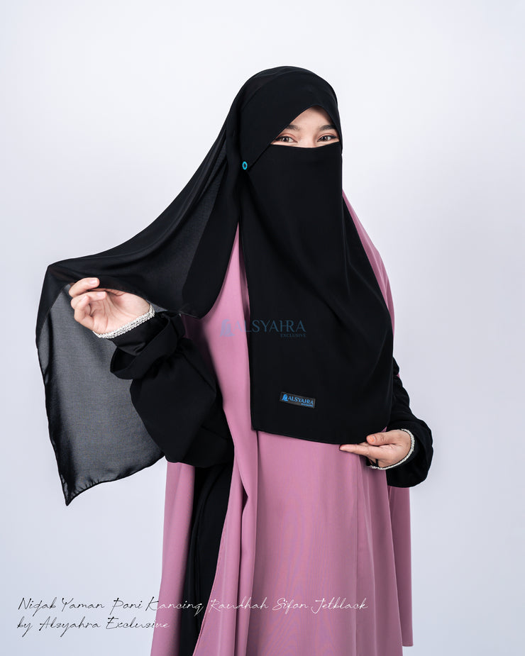 Niqab Yaman Poni Kancing Raudhah Sifon Jetblack by Alsyahra Exclusive