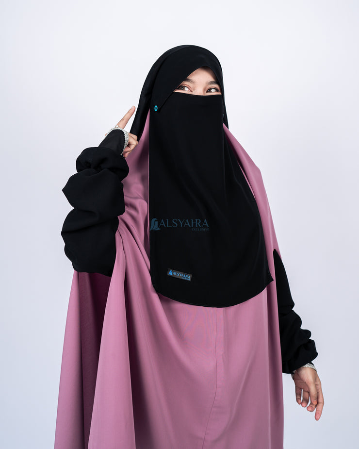 Niqab Yaman Poni Kancing Raudhah Sifon Jetblack by Alsyahra Exclusive