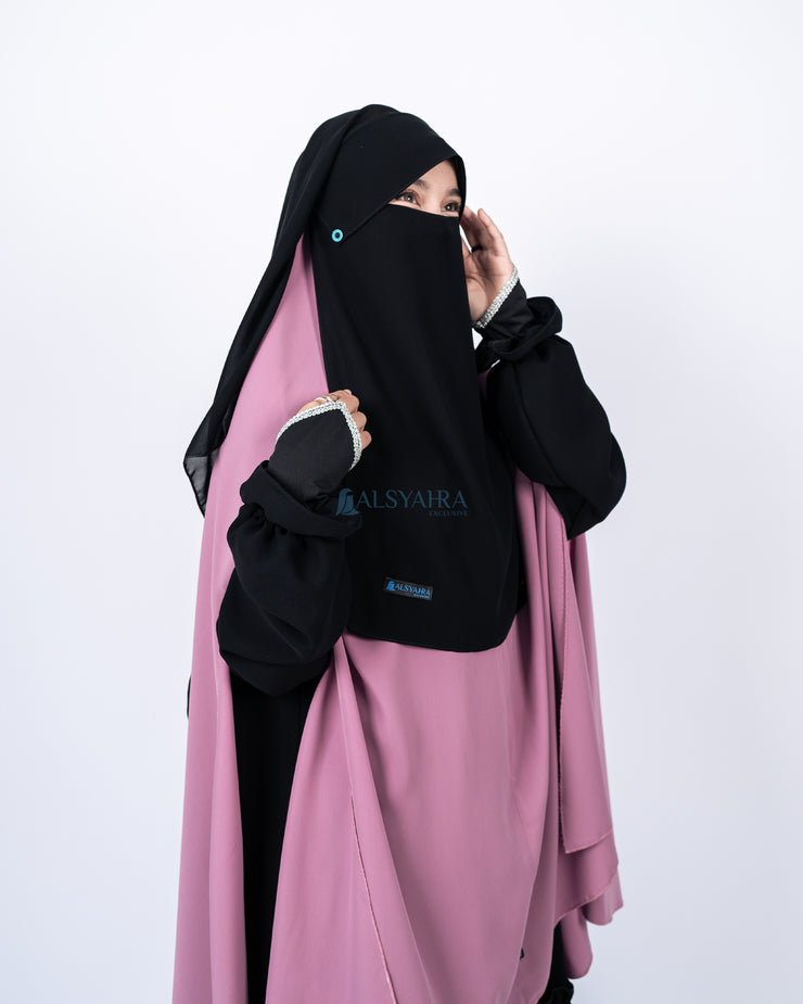 Niqab Yaman Poni Kancing Raudhah Sifon Jetblack by Alsyahra Exclusive