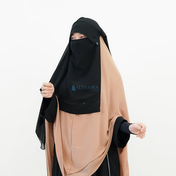 Alsyahra Exclusive Niqab Yaman Poni Raudhah Anatolia Sifon Silk Jetblack