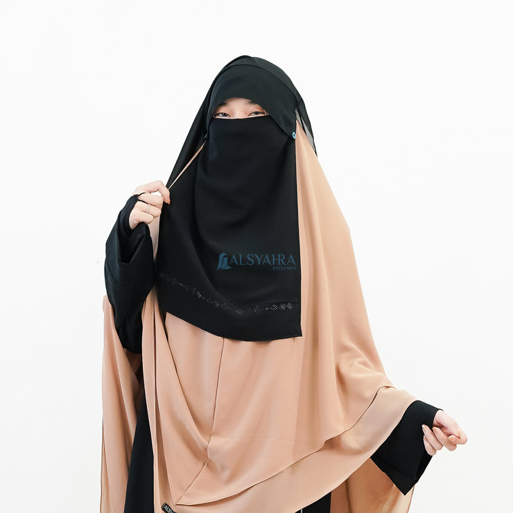 Alsyahra Exclusive Niqab Yaman Poni Raudhah Anatolia Sifon Silk Jetblack
