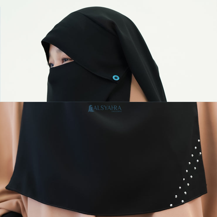 Alsyahra Exclusive Niqab Yaman Poni Raudhah Andalusia Sifon Silk Jetblack