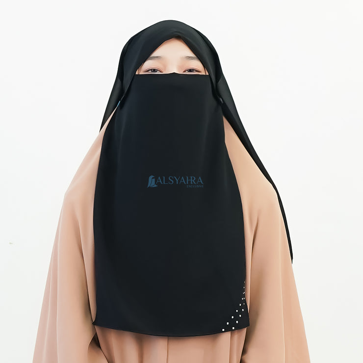 Alsyahra Exclusive Niqab Yaman Poni Raudhah Andalusia Sifon Silk Jetblack