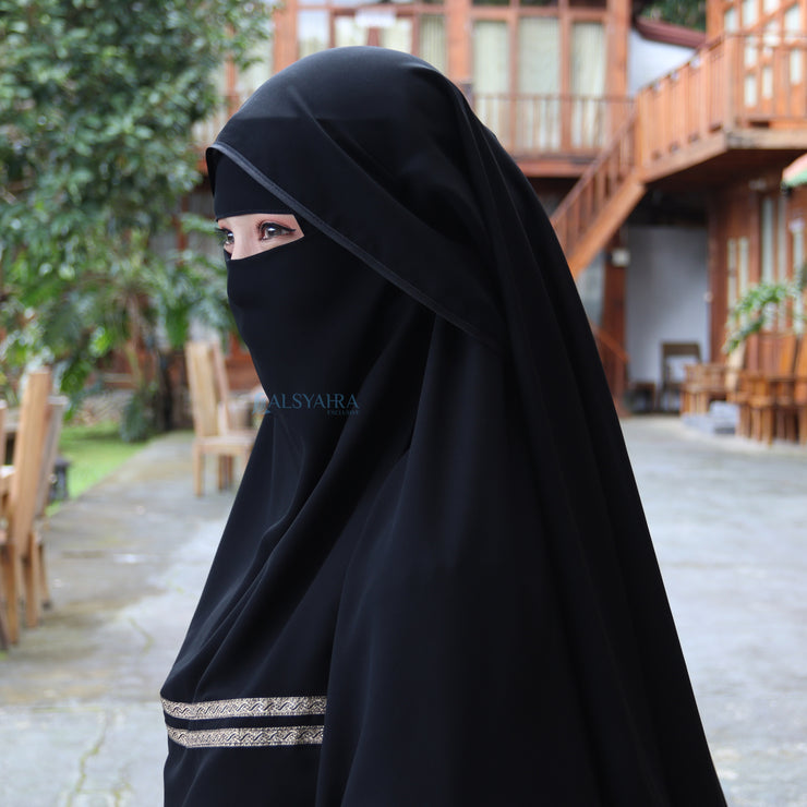 Niqab Butterfly Kiswah Stripe Sifon Silk Jetblack Alsyahra Exclusive