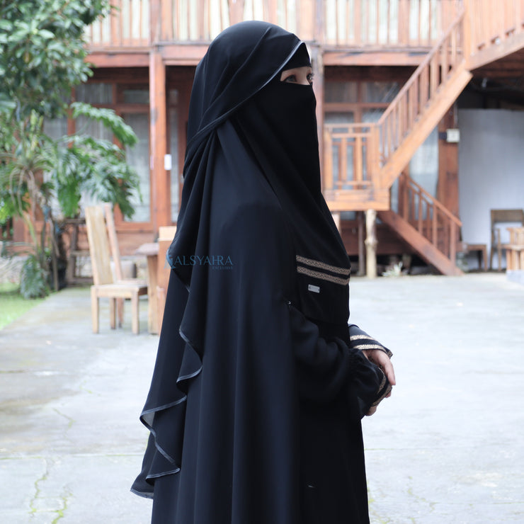 Niqab Butterfly Kiswah Stripe Sifon Silk Jetblack Alsyahra Exclusive