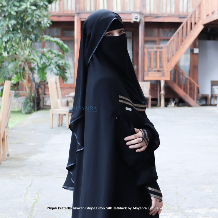 Niqab Butterfly Kiswah Stripe Sifon Silk Jetblack Alsyahra Exclusive
