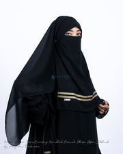 Alsyahra Exclusive Niqab Yaman Poni Kancing Raudhah Kiswah Stripe Sifon Jetblack