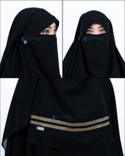 Alsyahra Exclusive Niqab Yaman Poni Kancing Raudhah Kiswah Stripe Sifon Jetblack