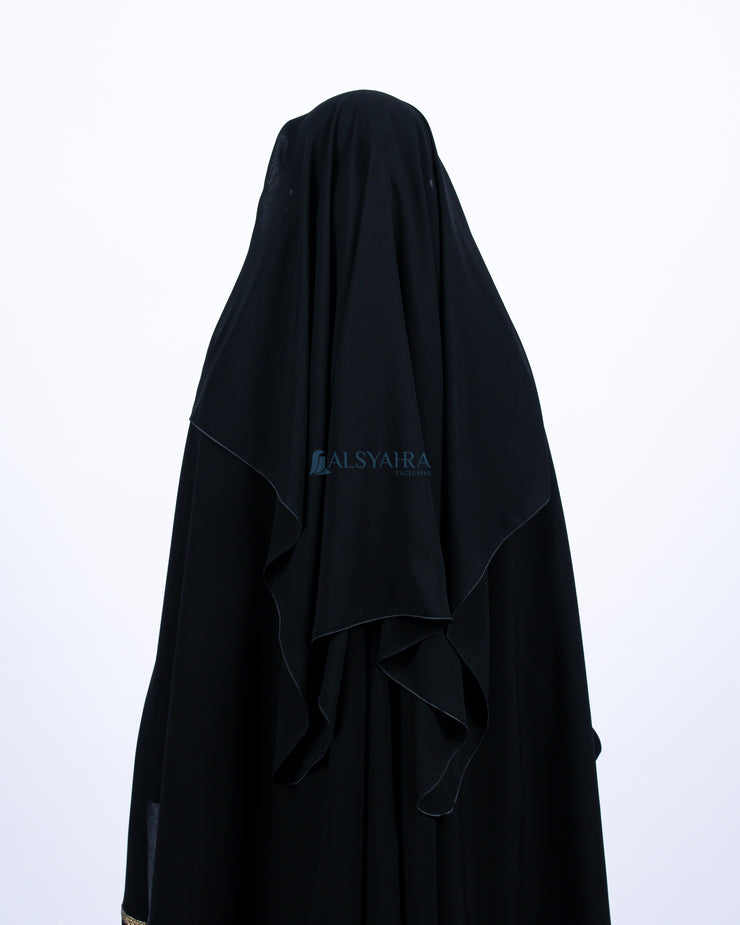 Alsyahra Exclusive Niqab Yaman Poni Kancing Raudhah Kiswah Stripe Sifon Jetblack