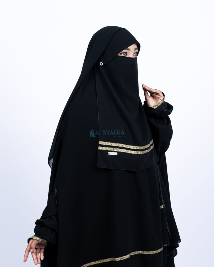 Alsyahra Exclusive Niqab Yaman Poni Kancing Raudhah Kiswah Stripe Sifon Jetblack