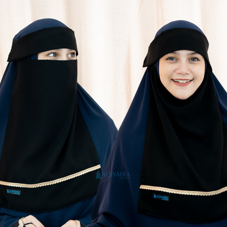 Niqab Poni Pulldown New Raaina Stripe Sifon Jetblack Alsyahra