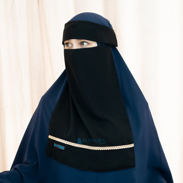 Niqab Poni Pulldown New Raaina Stripe Sifon Jetblack Alsyahra