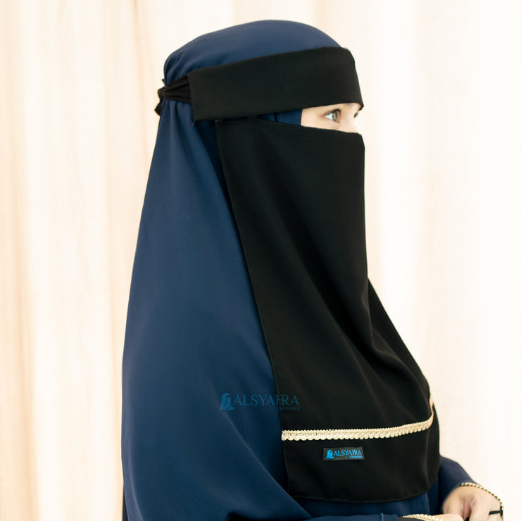 Niqab Poni Pulldown New Raaina Stripe Sifon Jetblack Alsyahra