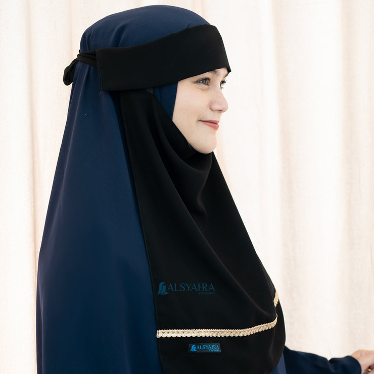 Niqab Poni Pulldown New Raaina Stripe Sifon Jetblack Alsyahra