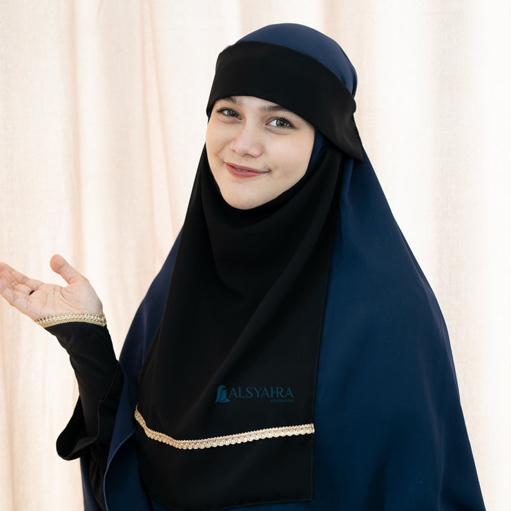 Niqab Poni Pulldown New Raaina Stripe Sifon Jetblack Alsyahra