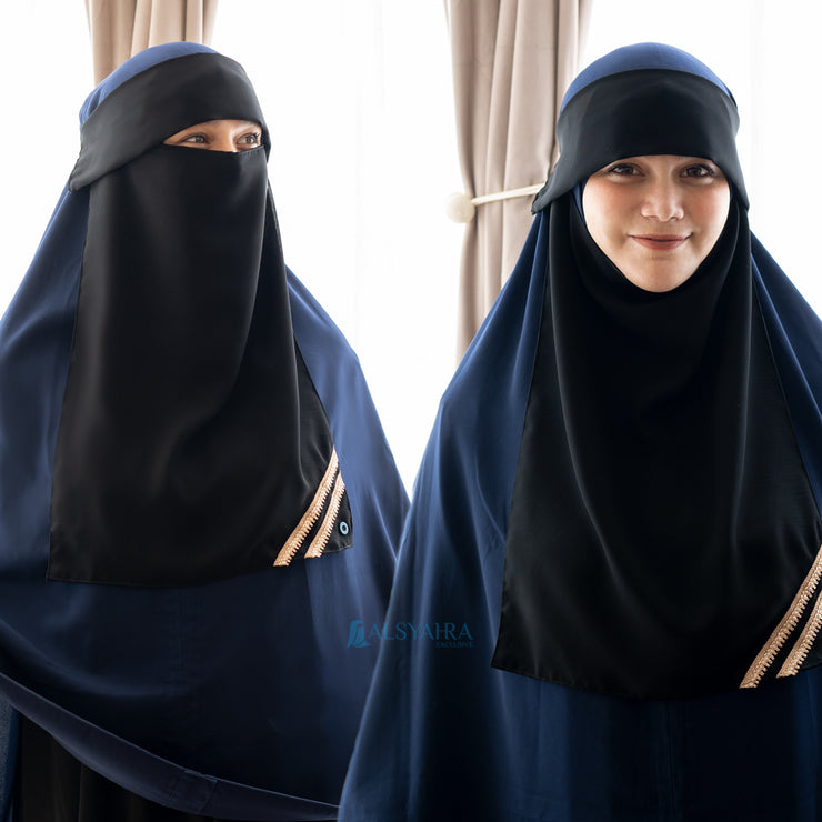 Niqab Poni Pulldown New Shajara Sifon Jetblack Alsyahra Exclusive