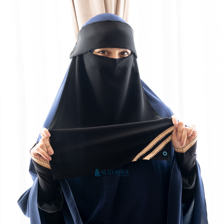 Niqab Poni Pulldown New Shajara Sifon Jetblack Alsyahra Exclusive