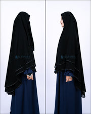 Alsyahra Exclusive Set Khimar Cadar Tali Shofa Bisban Sifon Jetblack 2 Layer XL