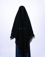 Alsyahra Exclusive Set Khimar Cadar Tali Shofa Bisban Sifon Jetblack 2 Layer XL
