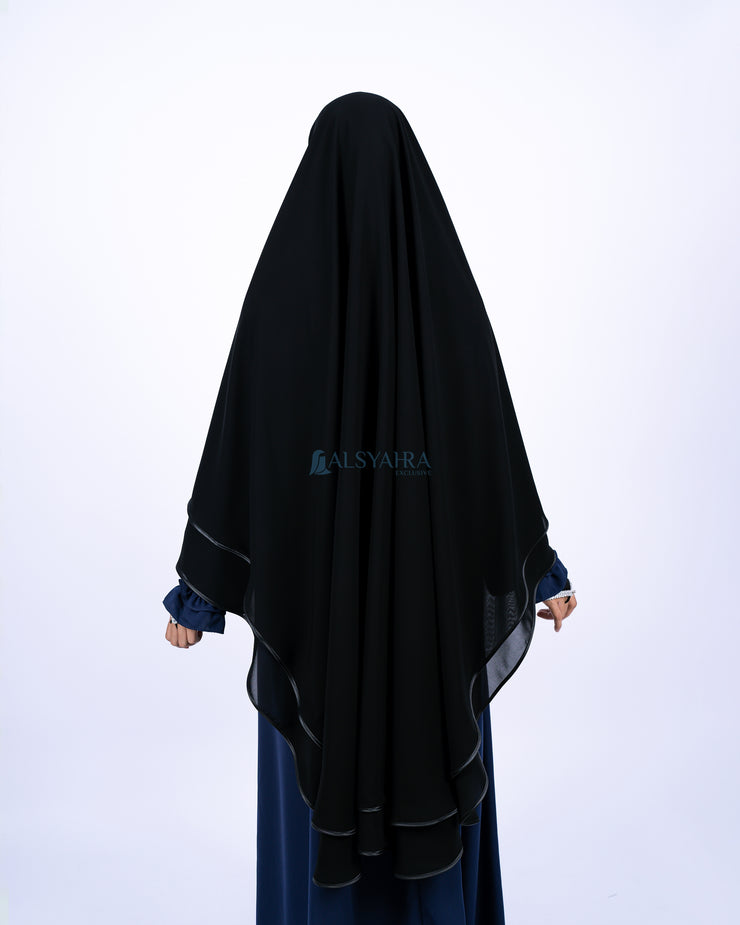 Alsyahra Exclusive Set Khimar Cadar Tali Shofa Bisban Sifon Jetblack 2 Layer XL