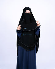 Alsyahra Exclusive Set Khimar Cadar Tali Shofa Bisban Sifon Jetblack 2 Layer XL