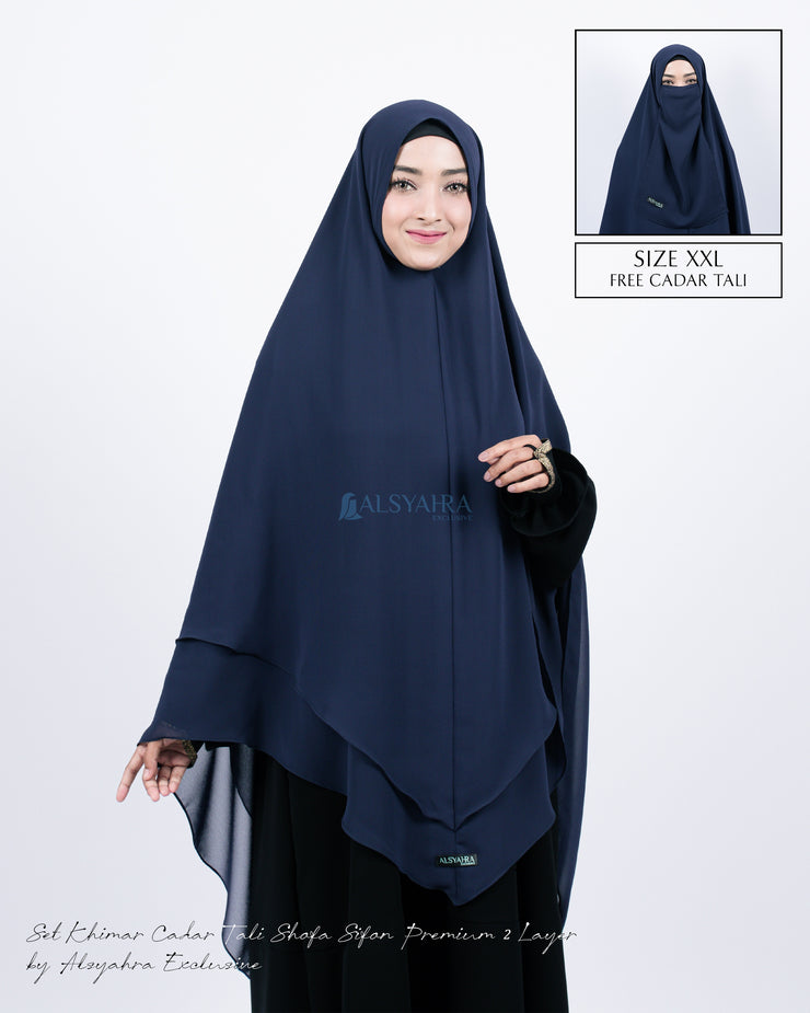 Alsyahra Exclusive Set Khimar Cadar Tali Shofa Sifon Premium 2 Layer XXL
