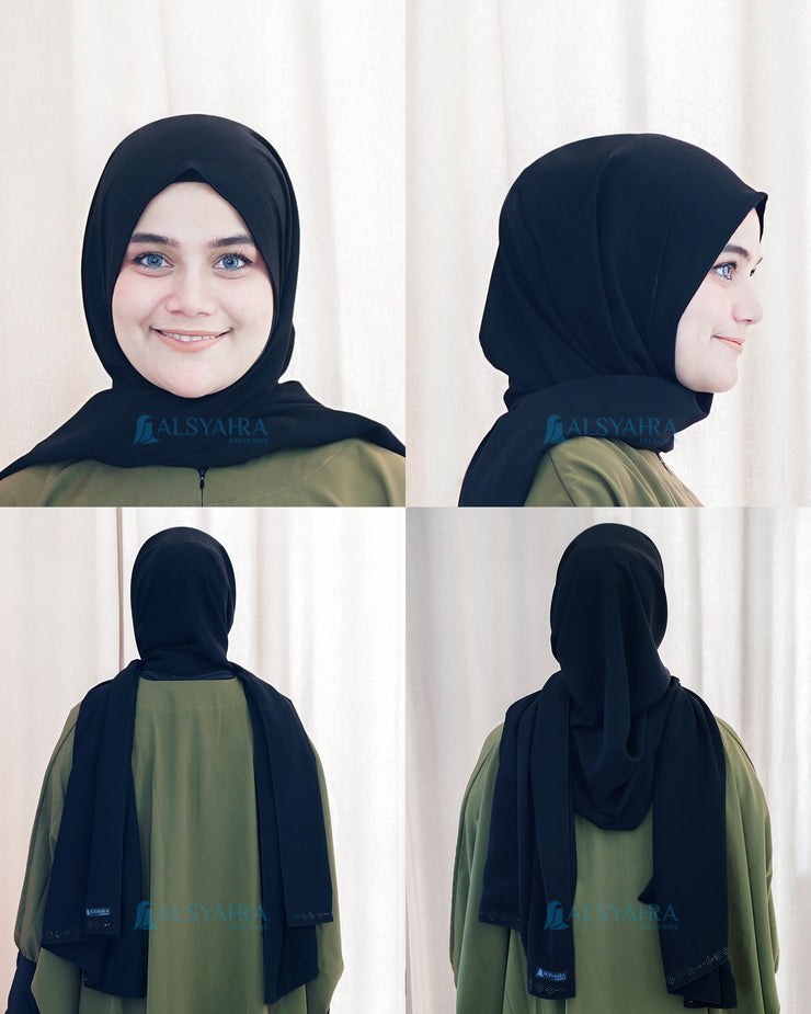 Alsyahra Exclusive Set Pasmina Syari Cadar Tali Anatolia Sifon Jetblack