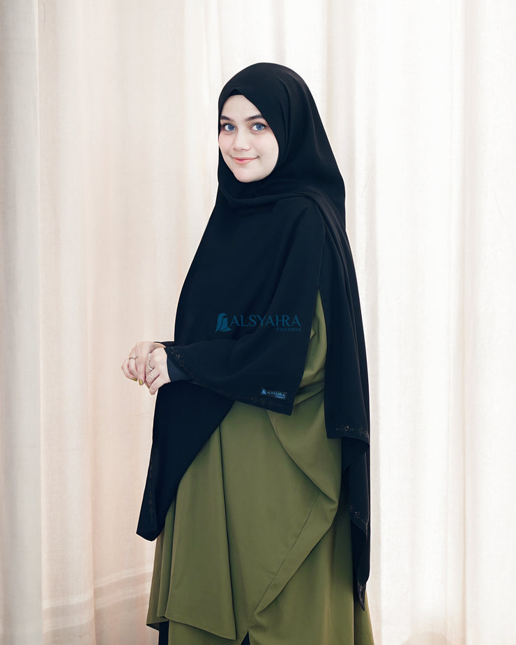 Alsyahra Exclusive Set Pasmina Syari Cadar Tali Anatolia Sifon Jetblack