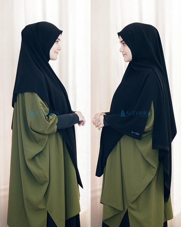 Alsyahra Exclusive Set Pasmina Syari Cadar Tali Anatolia Sifon Jetblack