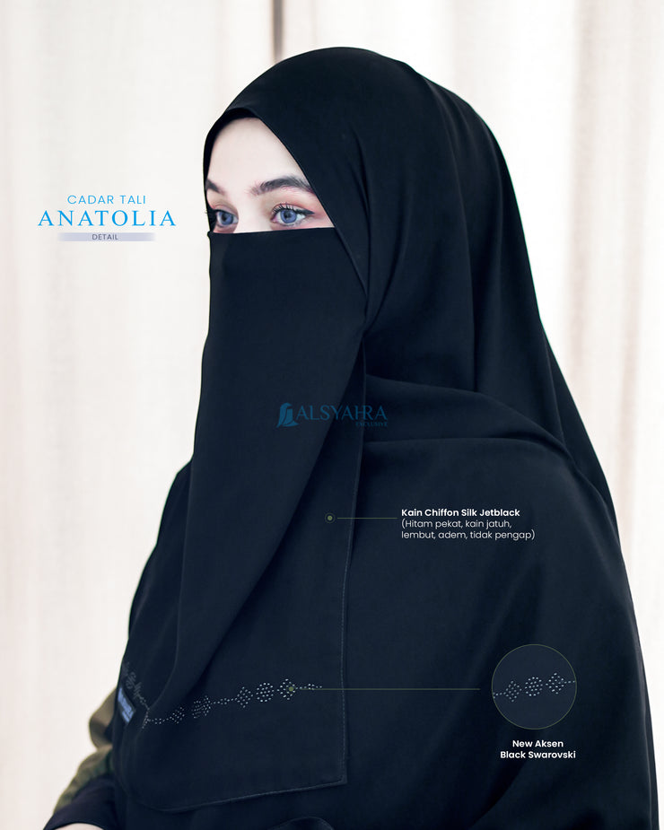 Alsyahra Exclusive Set Pasmina Syari Cadar Tali Anatolia Sifon Jetblack
