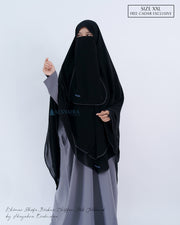 Alsyahra Exclusive Set Khimar Cadar Tali Shofa Bisban Sifon Jetblack 2 Layer XXL