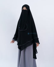 Alsyahra Exclusive Set Khimar Cadar Tali Shofa Bisban Sifon Jetblack 2 Layer XXL