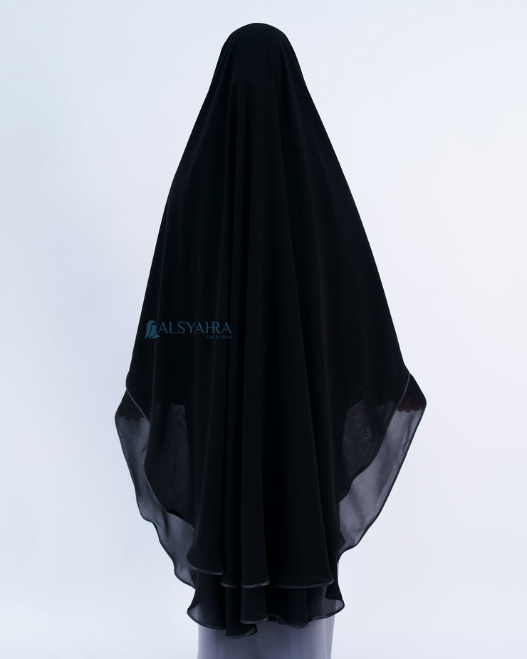 Alsyahra Exclusive Set Khimar Cadar Tali Shofa Bisban Sifon Jetblack 2 Layer XXL