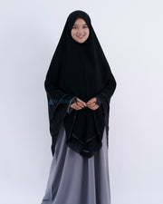 Alsyahra Exclusive Set Khimar Cadar Tali Shofa Bisban Sifon Jetblack 2 Layer XXL