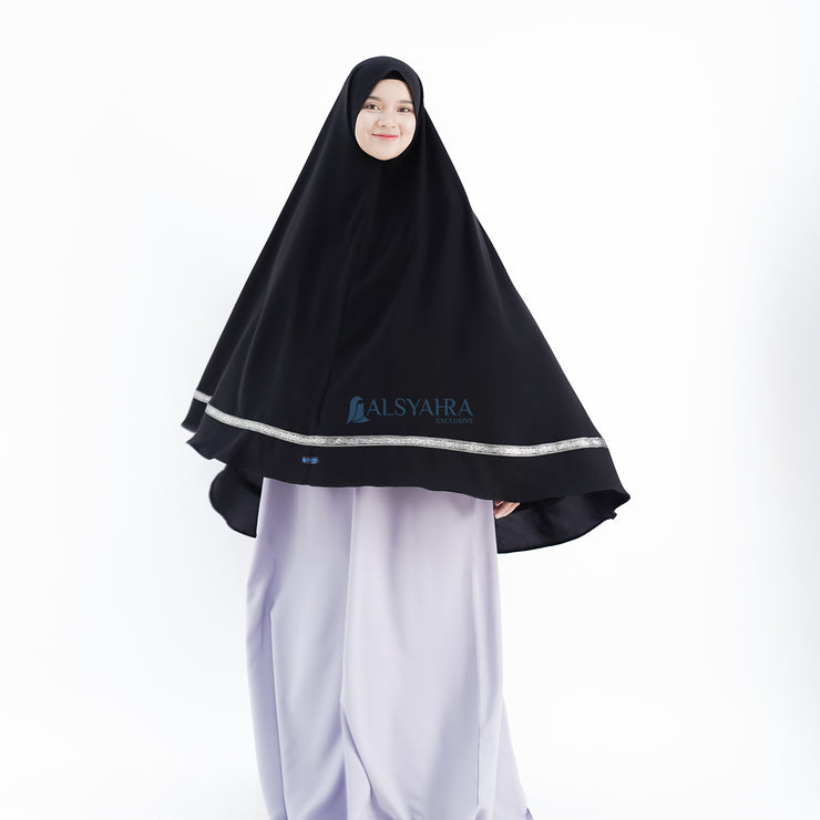 Alsyahra Exclusive Set Khimar Pita India Non Pet Niqab Bandana Jetblack XL