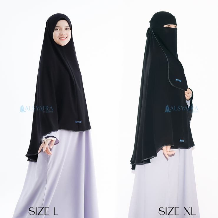 Set Khimar Bisban Niqab Bandana Jetblack Free Handsock Alsyahra Exclusive