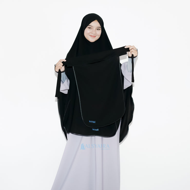 Set Khimar Bisban Niqab Bandana Jetblack Free Handsock Alsyahra Exclusive