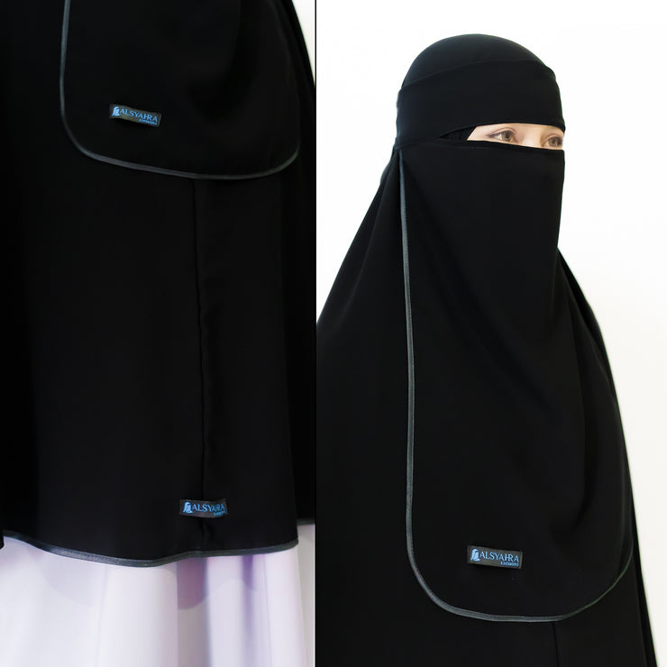 Set Khimar Bisban Niqab Bandana Jetblack Free Handsock Alsyahra Exclusive